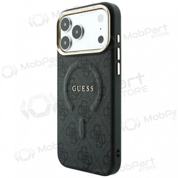 Apple iPhone 18 Pro Max maciņš - Guess PU Leather 4G Gold Frame Embossed MagSafe (melns)