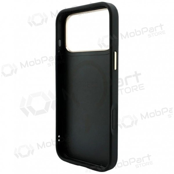 Apple iPhone 18 Pro maciņš - Guess PU Leather 4G Gold Frame Embossed MagSafe (melns)
