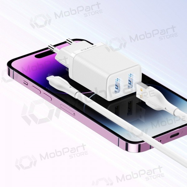 Lādētājs Awei C15L-EU 2xUSB-A 10W + USB to Lightning cable balts