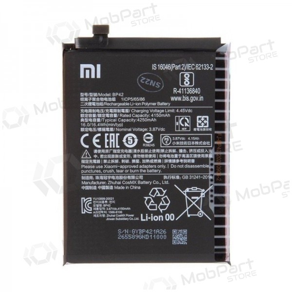 Akumuliatorius oriģināls Xiaomi Mi 11 Lite 4G/Mi 11 Lite 5G/11 Lite 5G NE 4250mAh BP42 (service pack)
