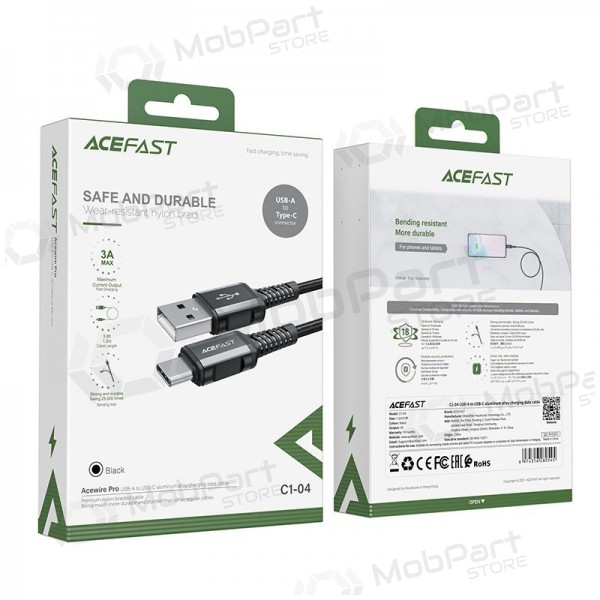 USB kabelis Acefast C1-04 USB-A to USB-C 1.2m melns