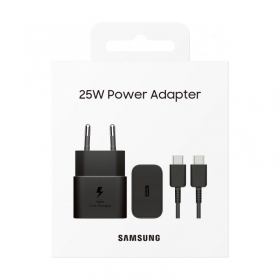 Lādētājs oriģināls Samsung EP-T2510XBEGEU 25W + USB-C kabelis iepakojumā melns