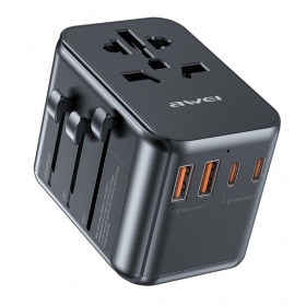 Universāls kelioninis lādētājs Awei C-39 GaN 35W 2xUSB-A/3xUSB-C melns