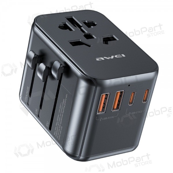 Universāls kelioninis lādētājs Awei C-39 GaN 35W 2xUSB-A/3xUSB-C melns
