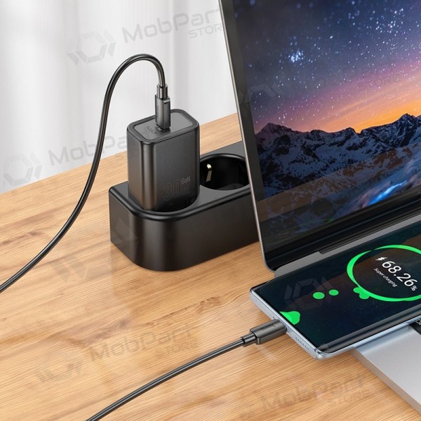 Tālruņa lādētājs Hoco N62 GaN USB-C ar USB-C vadu 1 m melns