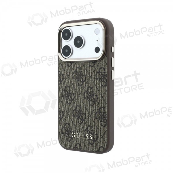 Apple iPhone 18 Pro maciņš - Guess PU Leather 4G Gold Frame MagSafe (brūns)