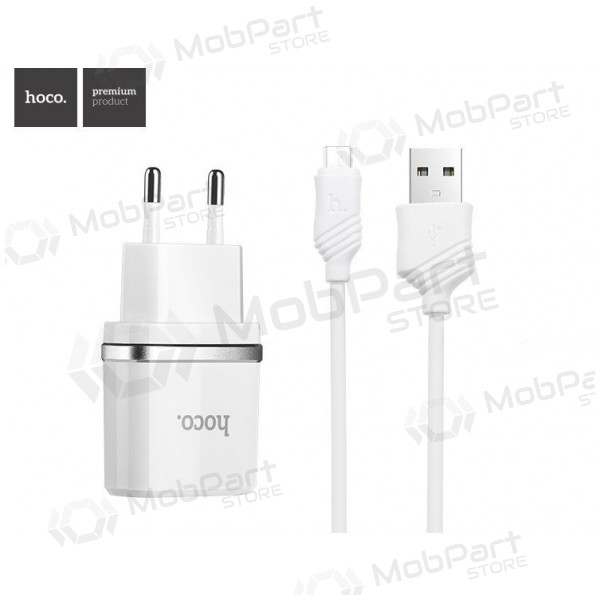 Lādētājs HOCO C12 Smart Dual USB + Lightning kabelis (5V 2.4A) (balts)