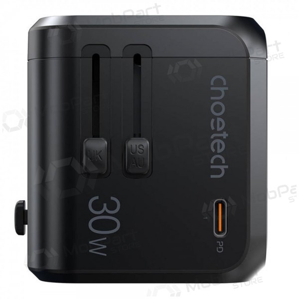 Universāls kelioninis lādētājs Choetech PD5008 30W USB-C/3xUSB-A melns