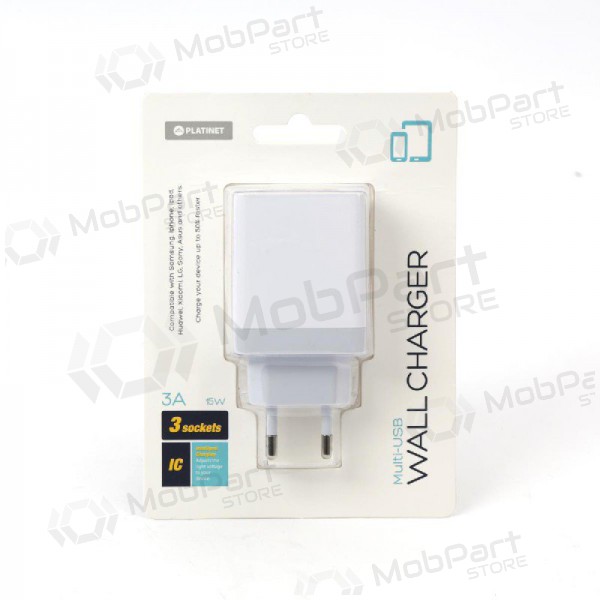 Lādētājs Platinet QuickCharge 3xUSB (15W 3A) (balts)