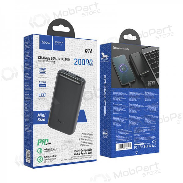 Ārējā baterija Power Bank Hoco Q1A Type-C PD 20W+Quick Charge 3.0 (3.0A) 20000mAh melns