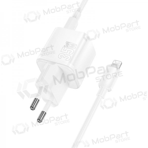Tālruņa lādētājs Hoco N66 35 W GaN USB-C + USB-A ar Lightning kabeli 1 m balts