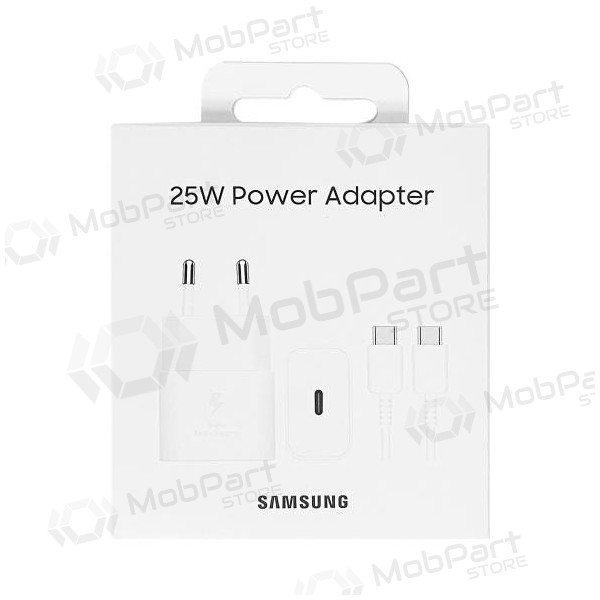 Lādētājs oriģināls Samsung EP-T2510XWEGEU 25W + USB-C kabelis iepakojumā balts