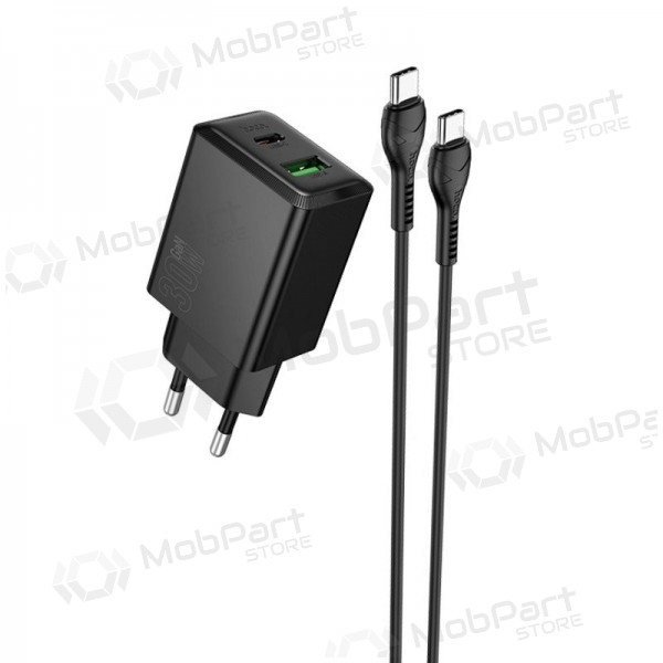 Tālruņa lādētājs Hoco N71 30 W GaN USB-C + USB-A ar USB-C kabeli 1 m melns