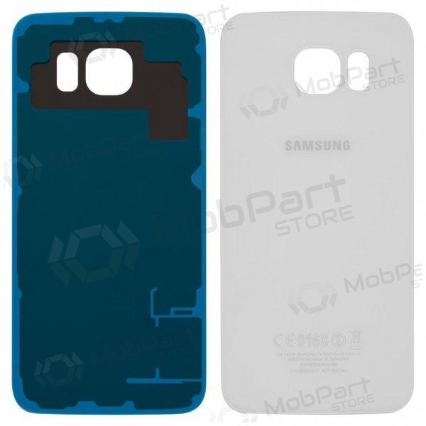 Samsung G920F Galaxy S6 aizmugurējais baterijas vāciņš balts (white pearl) (lietots grade B, oriģināls)