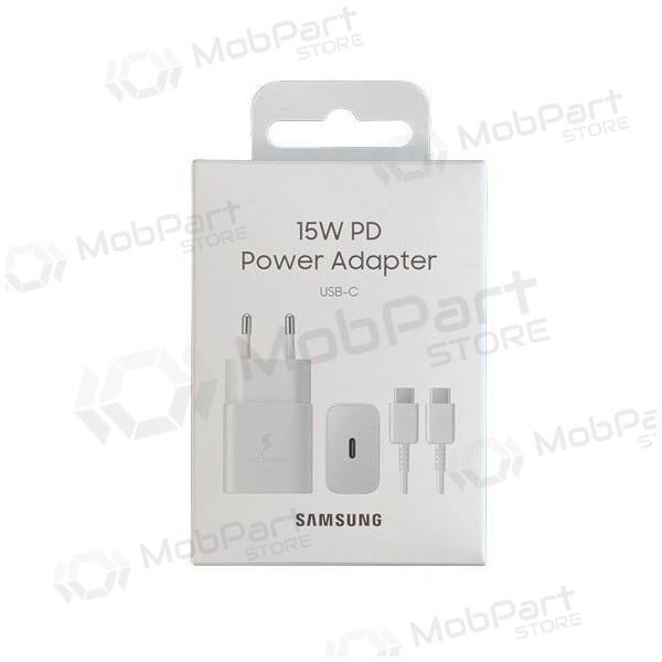Lādētājs oriģināls Samsung EP-T1510XWEGEU 15W + kabelis Type-C 1m iepakojumā balts