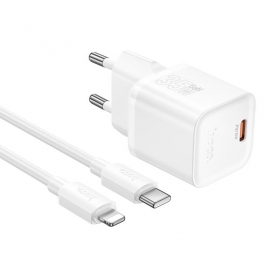 Tālruņa lādētājs Hoco N66 35 W GaN USB-C + USB-A ar Lightning kabeli 1 m balts