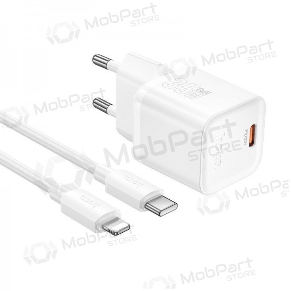 Tālruņa lādētājs Hoco N66 35 W GaN USB-C + USB-A ar Lightning kabeli 1 m balts