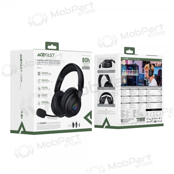 Bezvadu austiņas Acefast H15 Gaming aptverošas ar mikrofonu USB-C melnas