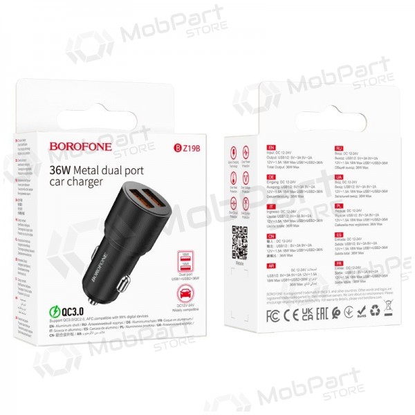 Lādētājs automobilinis Borofone BZ19B 2xUSB-A QC3.0 36W melns