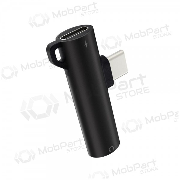 Adapteris Devia Smart iš Type-C į Type-C + 3,5mm (melns)