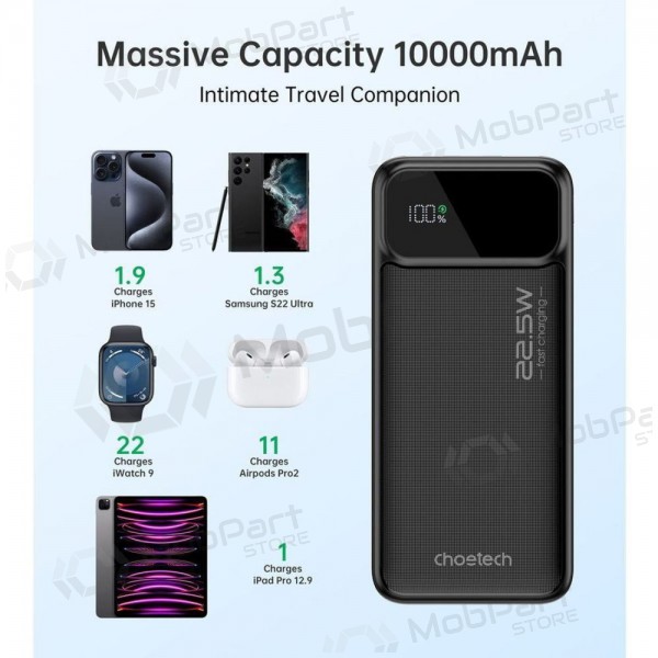 Ārējā baterija Power Bank Choetech B728 22.5W 10000mAh melna