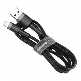 USB kabelis Baseus Cafule USB-A to Lightning 2.4A 1.0m pelēks-melns CALKLF-BG1