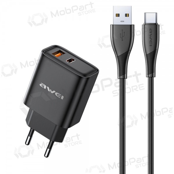 Tālruņa lādētājs Awei PD81T-EU 22.5 W USB-C + USB-A PD melns