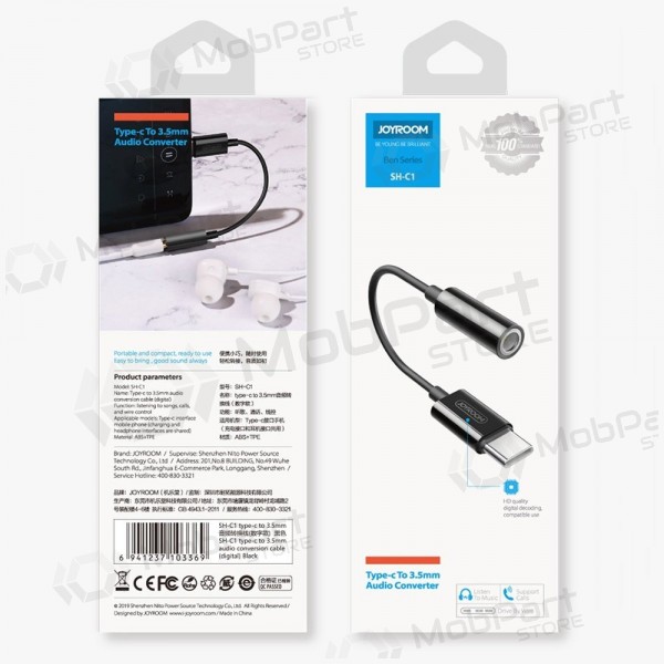 Audio adapteris Joyroom SH-C1 USB-C uz 3.5 mm melns.