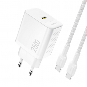 Lādētājs Dudao A27C GaN 25W USB-C + USB-C to USB-C kabelis 1.0m balts