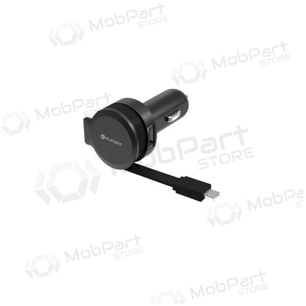 Auto lādētājs Platinet MicroUsb (1xUSB 2.4A) (melns)