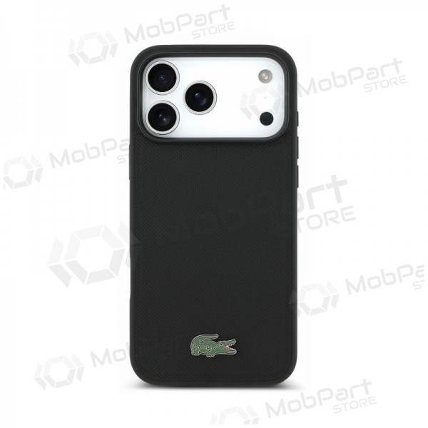 Apple iPhone 18 Pro maciņš - Lacoste PVC Petit Pique Semi Wrap Embossed MagSafe (melns)