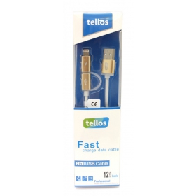 USB kabelis Tellos TPE 2in1 microUSB - Lightning (zelta) 1.2m