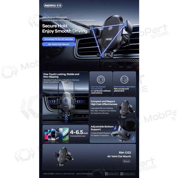 Tālruņa turētājs automobiļiem Remax RM-C02 (air vent) melns