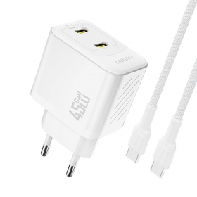 Tālruņa lādētājs Dudao A28PC 45 W GaN 2x USB-C ar USB-C kabeli 1 m balts