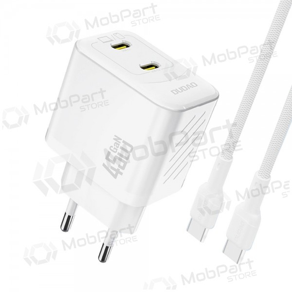 Tālruņa lādētājs Dudao A28PC 45 W GaN 2x USB-C ar USB-C kabeli 1 m balts