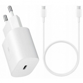 Lādētājs oriģināls Samsung EP-TA800NW 25W + Type-C kabelis 25W balts
