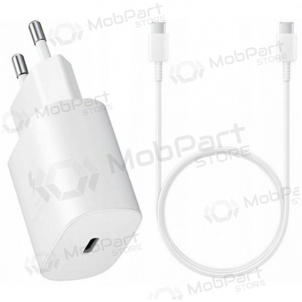 Lādētājs oriģināls Samsung EP-TA800NW 25W + Type-C kabelis 25W balts