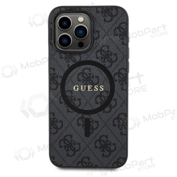 Apple iPhone 15 Pro Max maciņš - Guess PU Leather 4G Colored Ring MagSafe (melns)