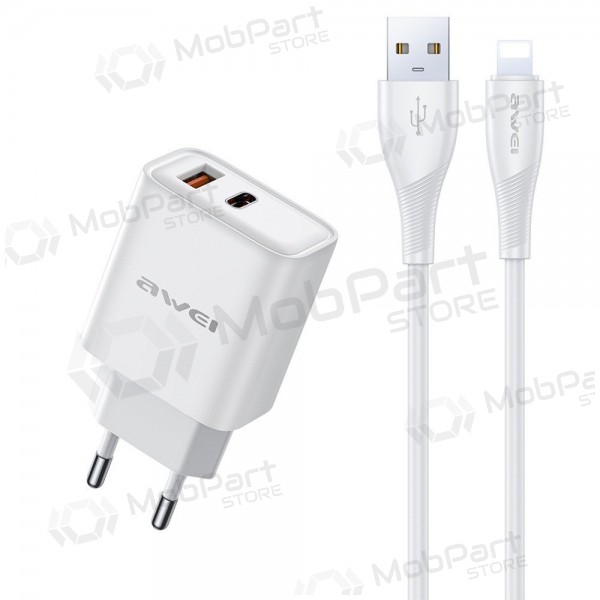 Tālruņa lādētājs Awei PD81L-EU 22.5 W USB-C + USB-A ar Lightning kabeli 1 m balts
