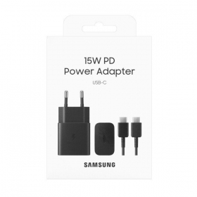 Lādētājs oriģināls Samsung EP-T1510XBEGEU 15W + kabelis Type-C 1m iepakojumā melns