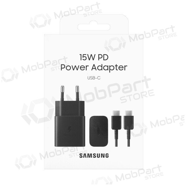 Lādētājs oriģināls Samsung EP-T1510XBEGEU 15W + kabelis Type-C 1m iepakojumā melns