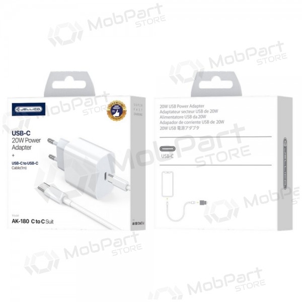 Lādētājs Jellico AK180 20W USB-C + USB-C to Lightning cable 1.0m balts