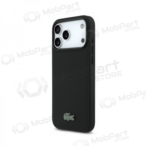 Apple iPhone 18 Pro maciņš - Lacoste PVC Petit Pique Semi Wrap Embossed MagSafe (melns)