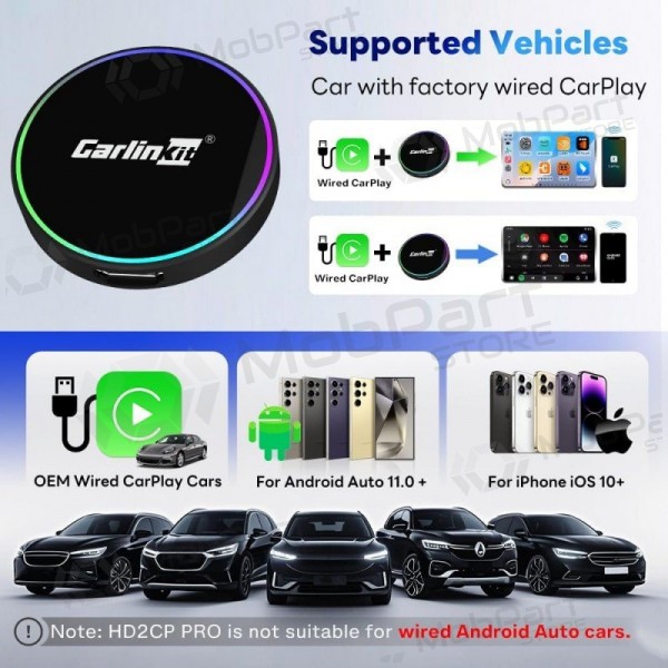 CarPlay adapteris Carlinkit HD2CP Pro bezvadu Android Auto melns