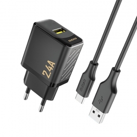Tālruņa lādētājs Dudao A23T 12 W USB-A ar USB-C kabeli 1 m melns