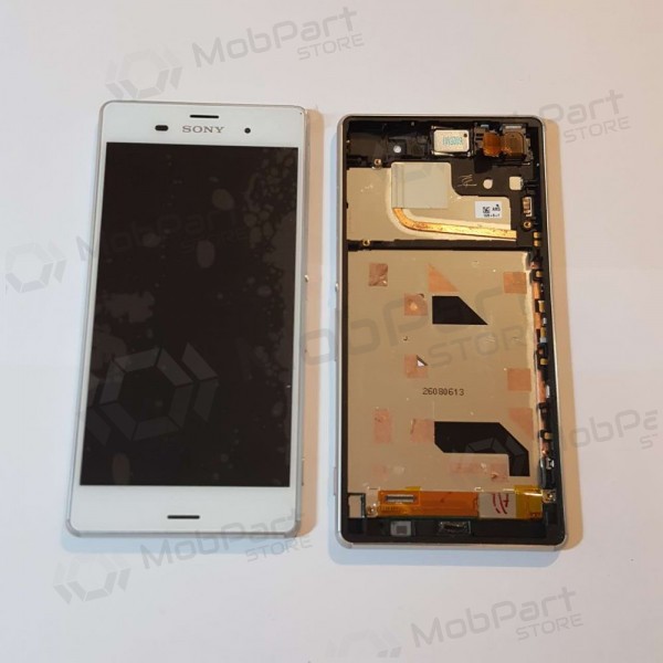 Sony D6603 Xperia Z3 ekrāns (balts) (ar rāmīti) (lietots grade C, oriģināls)