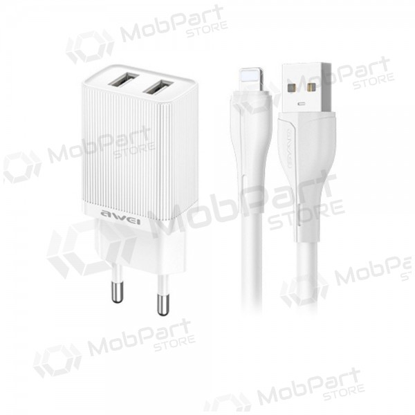 Lādētājs Awei C15L-EU 2xUSB-A 10W + USB to Lightning cable balts