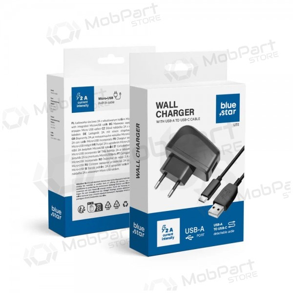 Tālruņa lādētājs Blue Star TFK-TC-1095B 10 W USB-A ar USB-A uz USB-C kabeli melns