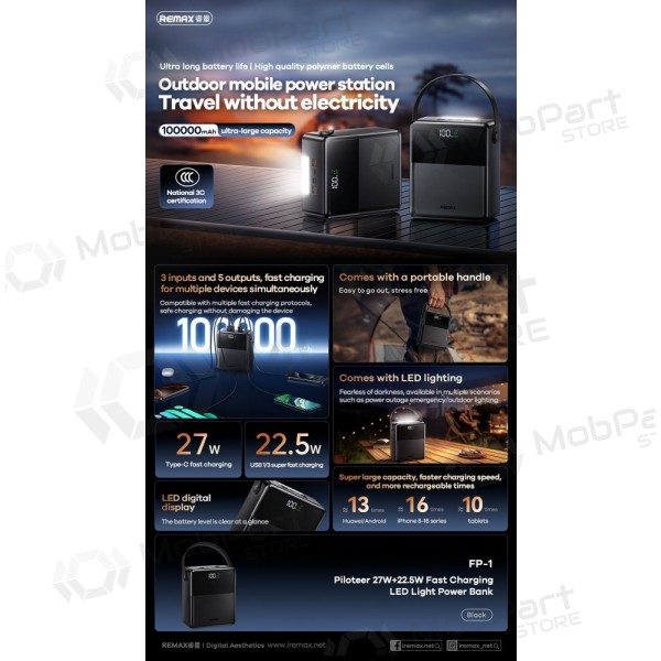 Ārējā baterija Power Bank Remax FP-1 22.5W 100000mAh melna