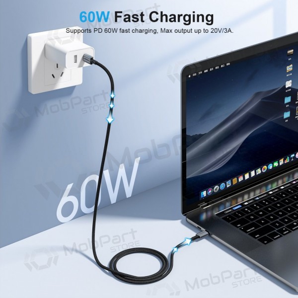 USB kabelis Choetech XCC-1015 USB-C to USB-C PD60W 2.0m melns